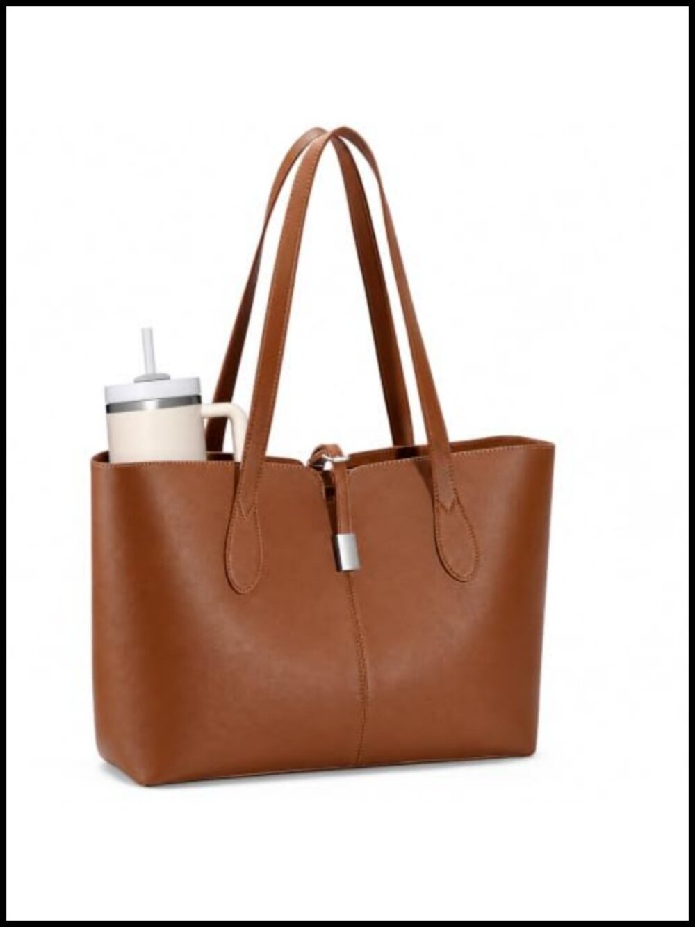 2-in-1 Tote with Removable Padded Laptop Sleeve fits 15.6" Vegan Leather Work